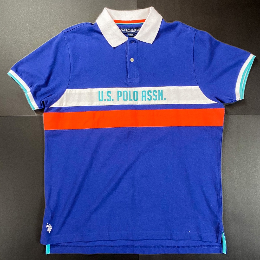 Vintage USPA Polo- Navy Blue, white, orange & turq